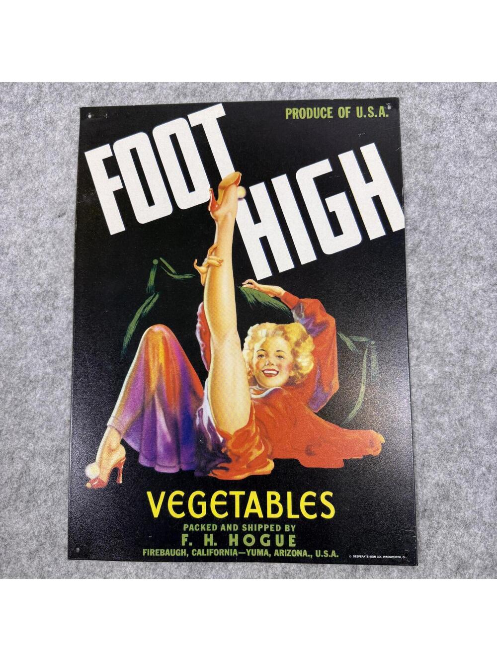 Vintage Foot High Vegetables Crate Label F.H. Hogue Pinup Girl Art